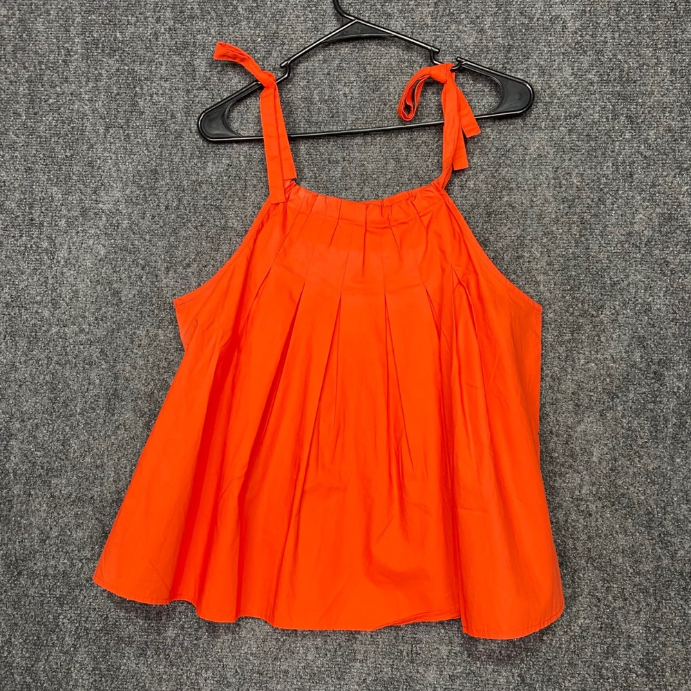 Maeve Bright Orange Tie-Shoulder Pleated Tank Top